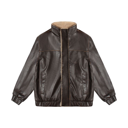 American winter men's Maillard jacket, retro colored leather jacket, casual versatile cotton jacket, trendy coffee color S S