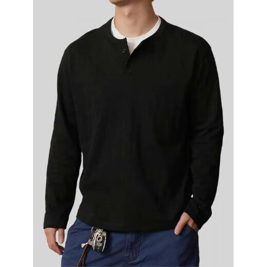 Funny Henry shirt fake two-piece autumn high street simple design men's fake two-piece casual versatile top Henry collar floral gray slub cotton fabric S (90125Jin Jin is equal to 0.5 kg)