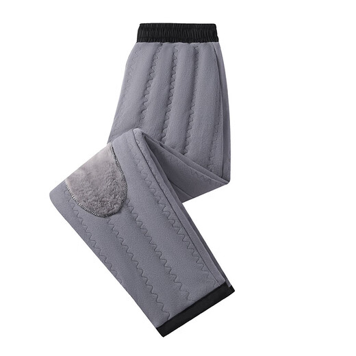 Winter large size three-layer windproof plus velvet thickened warm casual cotton pants for men and women, warm knee pads, black (flat mouth) 2XL (115-135Jin Jin equals 0.5kg)