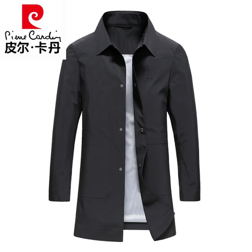 Pierre Cardin high-end brand men's windbreaker mid-length 2026 spring and autumn new business casual seamless lapel windproof jacket light gray M 170 recommended 115-130 Jin Jin equals 0.5 kg