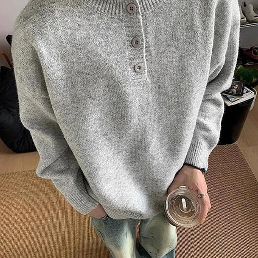 Camel Yangma recommends gray American Henry collar woolen men's style lazy style bottoming sweater cleanfit light gray _ Henry collar new upgraded version M _ 90-115Jin Jin equals 0.5 kg