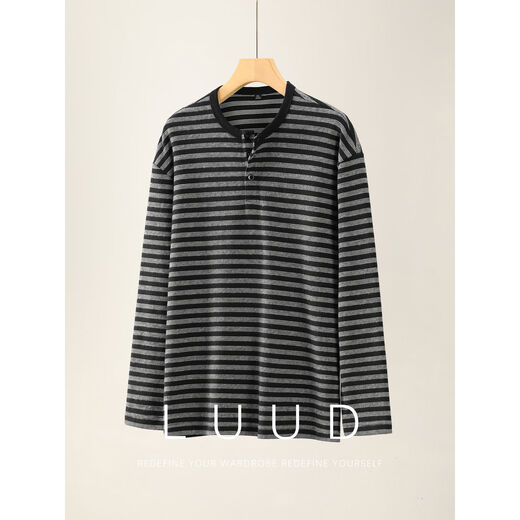 Xiaohongshu's popular simple and cool yarn-dyed craft sweater for men, classic retro pinstripe Henry collar long sleeves, black M M100-115Jin Jin is equal to 0.5 kg