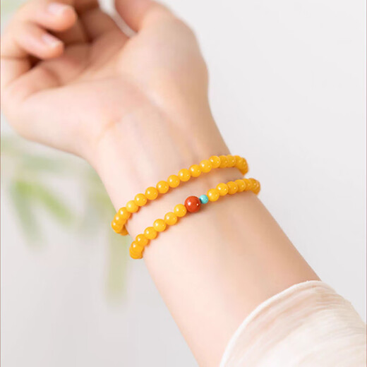 Fan Jialun beeswax bracelets for women, stacked southern red and turquoise bracelets, double-circle rosary beads, amber old honey chicken oil yellow gift, double-circle Shanyue
