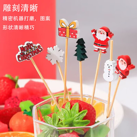 Follow-up Christmas fruit picks, Santa Claus, pine elk fruit picks, holiday decoration picks, fruit cocktail burgers, 12cm Christmas series, random 100 pieces