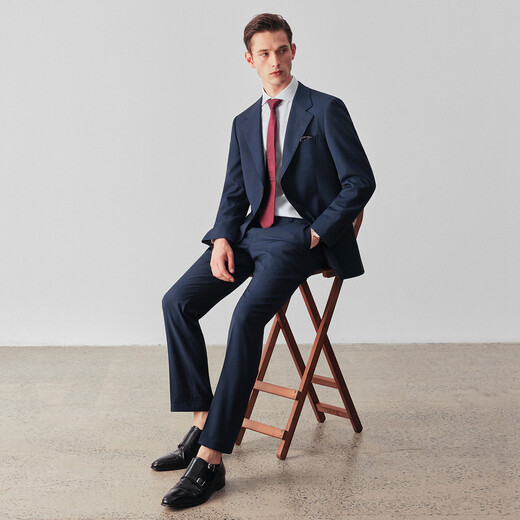 By Creations waterproof, oil-proof and stain-proof pure wool business suit suit men's commuting formal dark plaid wedding suit dark blue dark plaid 48