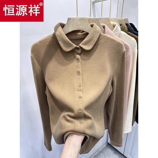 Hengyuanxiang lapel single-breasted double-sided velvet shirt for women 2025 autumn and winter new style velvet thickened warm base shirt top off-white L