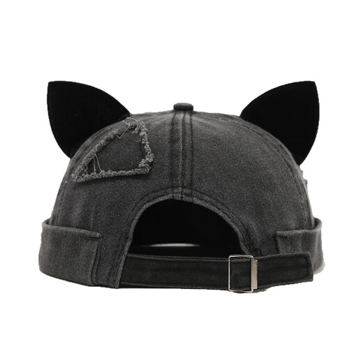 Real Vision Retro Fox Ear Landlord Hat Women's Trendy Washed Splicing Old Melon Skin Hat Brimmless Hip-Hop Personalized Student Hat Black One Size 54-58