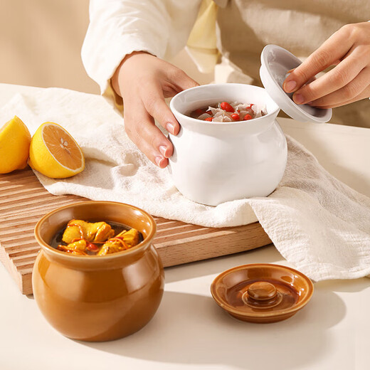 Crock pot soup stew pot household commercial water-proof stew steamed egg for one person stew pot with lid Shaxian snack ceramic soup pot thickened version earthen pot (white) 500ml