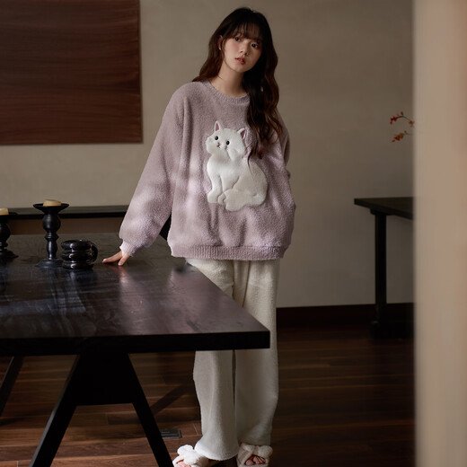 Princess Mark Cute Couple Pajamas for Women Autumn and Winter Thickened Soft Cute Cartoon Cats and Dogs Soft Plush Home Clothes for Men WZTR05900-Soft Cute Cat Couple Women's L