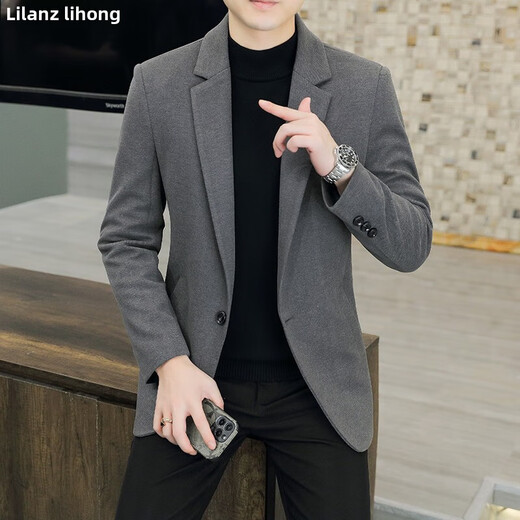 Lilan Men's Small Suit Jacket Casual Business One-piece Western Formal Wear 2025 Autumn and Winter Large Size Men's Wool Jacket Black Brand Clearance Broken Size 2XL