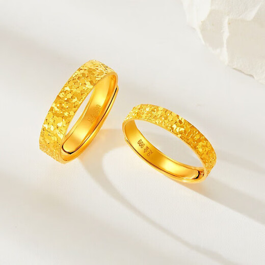 Shui Bei's century-old craftsmanship creates gold-covered silver-crushed ice gold ring, open style, men's and women's rings, couple wedding rings, gold-covered silver-crushed ice men's ring, live mouth