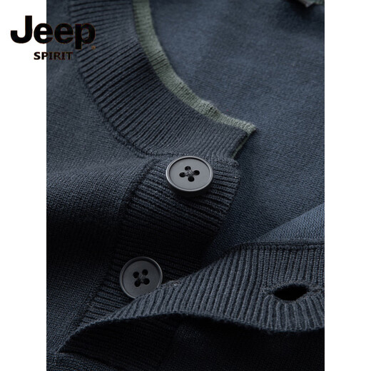 JEEP SPIRIT2025 Autumn and Winter Large Size Henley Collar Sweater Men's Casual Button Sweater New Versatile Plus Fat Oversized Bottoming Shirt Black XL 120-140Jin Jin is equal to 0.5 kg