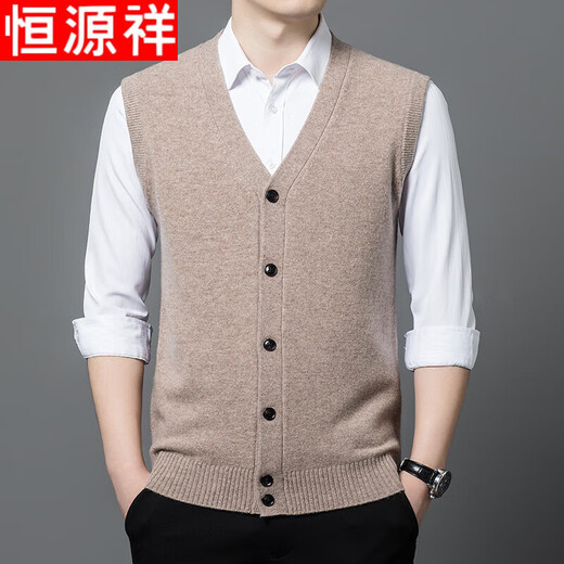 Hengyuanxiang pure wool vest men's autumn and winter cardigan sweater middle-aged and elderly sleeveless v-neck knitted waistcoat daddy vest
