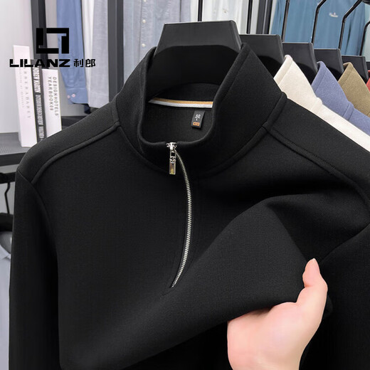 LILANZ official stand collar zipper sweatshirt men's spring and autumn new pullover long-sleeved T-shirt POLO shirt middle-aged flagship official black XL 54