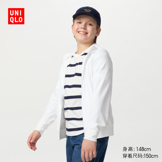 Uniqlo children's clothing for boys and girls AIRism anti-UV zipper hooded cardigan sun protection clothes breathable 478242 00 white 120