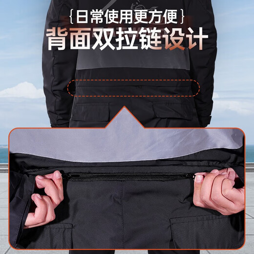 Linwa winter riding one-piece suit men's motorcycle riding suit electric windshield quilt warm plus velvet thickened windbreaker battery regular thickened version with zipper on the back black L one-piece version