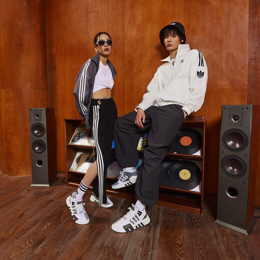 Adidas Couple's Retro Style Woven Stand Collar Jacket Jacket for Men and Women Autumn Adidas Official Clover Dark Gray M