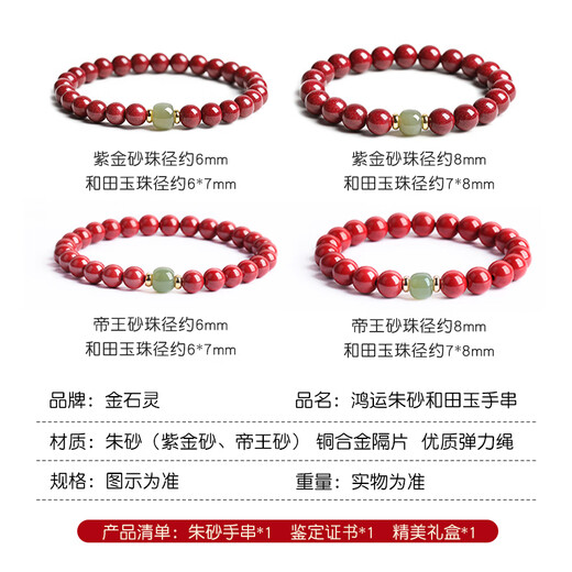 Gold, Stone, Cinnabar Bracelet Amulet, Imperial Sand and Field Jade Transfer Beads, Buddha Beads Bracelet, Birthday Gift for Girls in the Year of the Zodiac