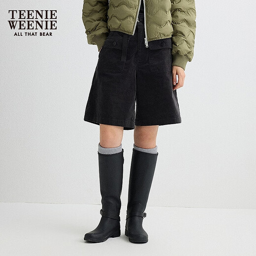 Teenie Weenie Bear Women's Simple Casual Pants 2025 Autumn New Flower Bud Waist Work Wear Velvet Shorts Gray L