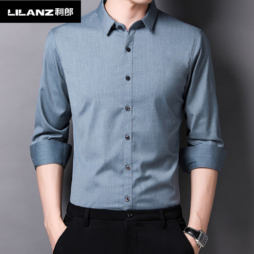 Lilan 2025 Осенние и зимние мужские рубашки без глажки, повседневные рубашки из чистого хлопка, черные деловые топы с внутренней подкладкой, мужские рубашки Lilan 1715 Black Plus Velvet Plus Velvet XL 175