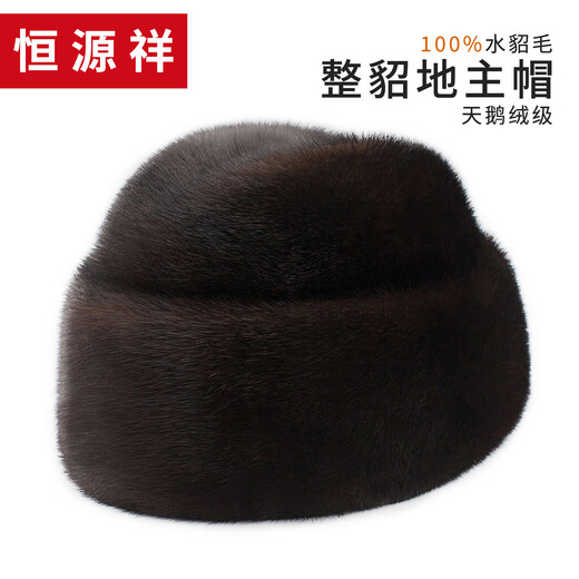 Hengyuanxiang winter mink fur genuine leather hat men's whole mink fur ear protection landlord hat elderly gentleman jazz hat black L (55-56cm)