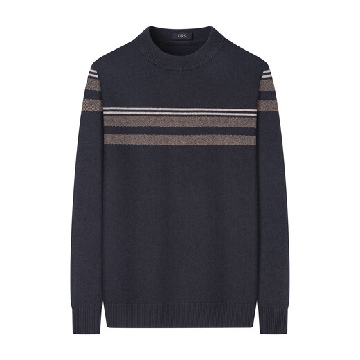 Shanshan (FIRS) 100% sheep wool & colorblock stripes autumn men's round neck warm thick woolen sweater for men, space gray M 170/88A