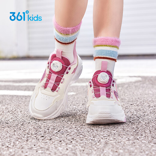 361 Children's Sports Shoes 25 Winter Light Cushioning Leather Knob Buckle Casual Running Shoes for Men, Women, and Large Children, Pink 33