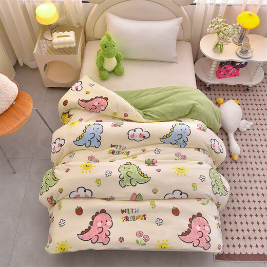 New milk velvet children's kindergarten quilt quilt cover winter warm plus velvet children's quilt cartoon cute quilt cover dinosaur baby soft and comfortable 120x150cm single quilt cover