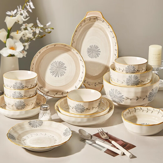 Ink Chinese dish set household bowls and plates underglaze color bowls housewarming gift ceramic tableware set 50 pieces