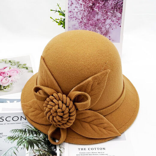 Xi Shengduo Hat Women's Autumn and Winter Korean Version Retro Dome Hat Elegant and Fashionable Flower Woolen Basin Hat Fisherman Hat Winter Hat Trendy Gray One Size