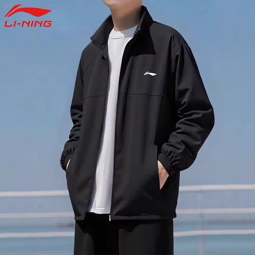 Li Ning (LI-NING) Jacket Men's Spring and Autumn New Running Outdoor Sports Stand Collar Top Men's Loose Casual Autumn Jacket Men's Black Stand Collar Sports Jacket L /175 (125-145 Jin Jin equals 0.5 kg)
