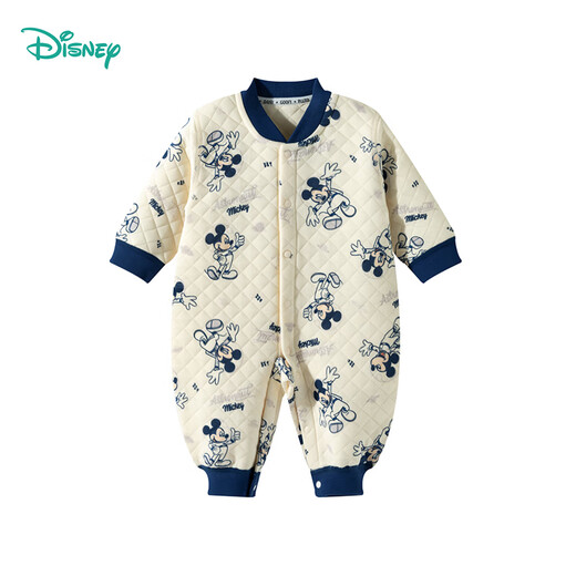 Disney children's clothing infant boys three-layer warm cotton Mickey cartoon warm home jumpsuit Mickey 80cm