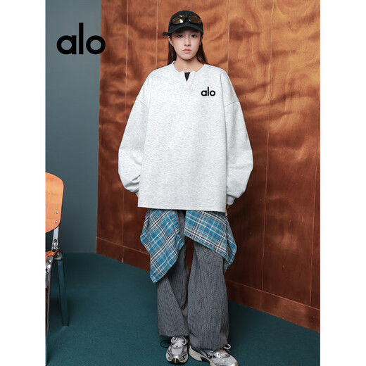 ALO YOGA brand light luxury henley collar long-sleeved men's autumn sweatshirt V-neck bottoming shirt white floral gray-same style for men and women S