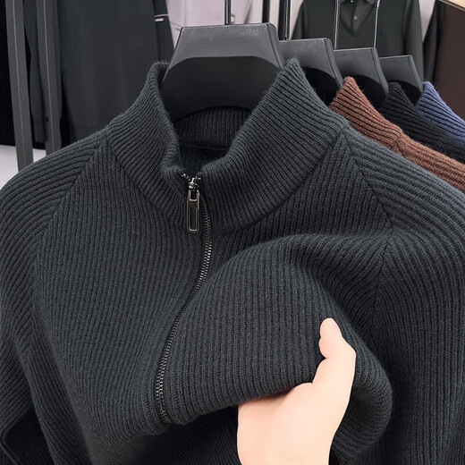 Pure wool stand-up collar pure wool sweater for men in autumn and winter solid color thickened warm knitted cardigan sweater jacket for men GO1552197 blue gray XL recommended 145-160Jin Jin equals 0.5 kg