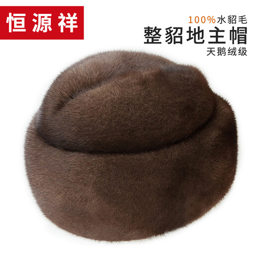 Hengyuanxiang winter mink fur genuine leather hat men's whole mink fur ear protection landlord hat elderly gentleman jazz hat black L (55-56cm)
