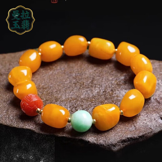 Manla Jade Pei natural conformable beeswax bracelets for women DIY pattern beads jade jade amber honey-filled chicken fat yellow bracelets beeswax bracelets