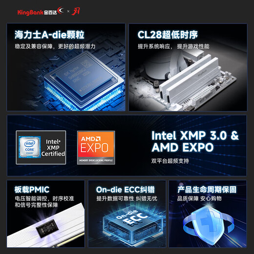 KINGBANK DDR5 Memory Silver/Black Blade/Star Blade 6000/6400/6800 Desktop Memory Gaming Esports Vest Strip Deepseek Hardware Star Blade White 16G Single 6000 Hynix A Generation C28