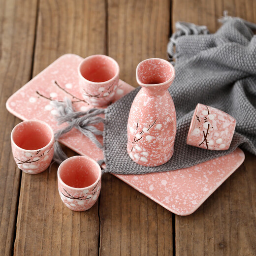 Aoyanlai Japanese sake pot ceramic Japanese wine set home restaurant sake cup warm wine pot small wine glass white wine glass red plum wine set 7 pieces