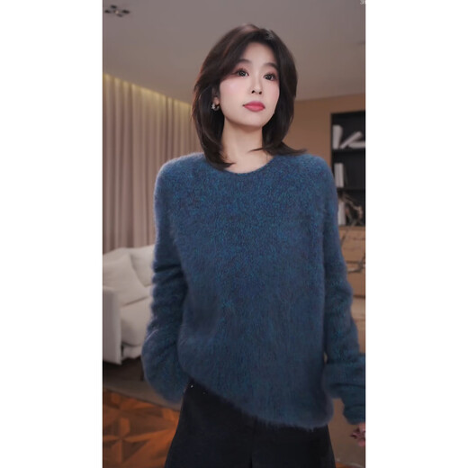 GZQJ Lazy Life Sheep Wool Brushed Round Neck Autumn and Winter Women's Sweater Women's 2025 New Winter 6450 Blue M 38 Recommended 120-140 Jin Jin equals 0.5 kg
