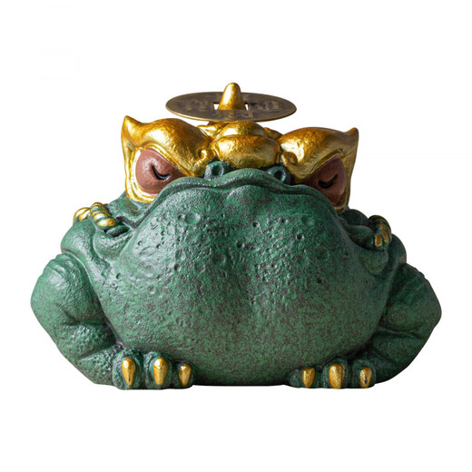 2025 Chinese-style creative Tianji Golden Toad desktop decorations, office study, money dropped from the sky, tea pet decorations, green sandstone colored gold magical four beast ornaments_Tianji Golden Toad gift box without Specifications