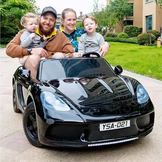 Children's shoes 1.7 meters long double seat children's electric car can sit adults two-seater four-wheel remote control treasure toy car 12V14A dual battery white + remote control + soft tires