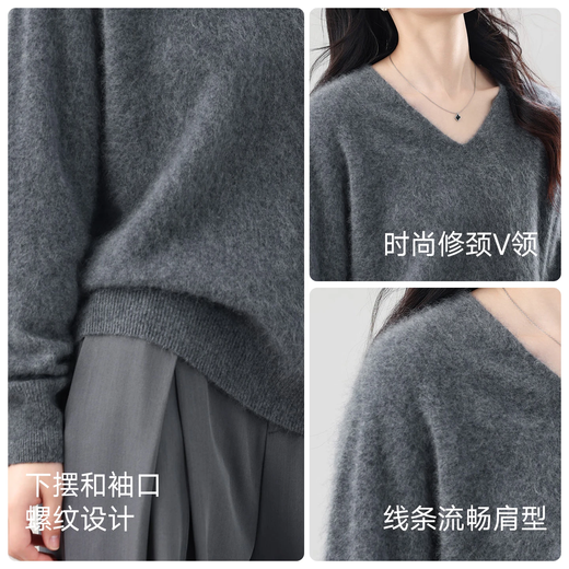 MUSLEY QUEEN popular brushed series 25 autumn and winter new lazy sweater seamless one-piece women's cashmere sweater sweater V-neck - feather white one size 90-145Jin Jin equals 0.5 kg 150-175cm
