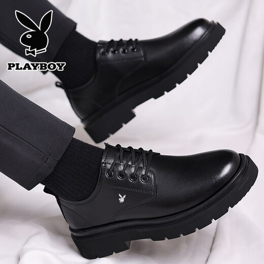 Playboy (PLAYBOY) men's shoes big-toe British leather shoes men's autumn and winter new versatile non-slip genuine leather business casual cotton shoes black four seasons 40