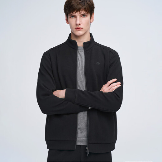 GIOVANNI VALENTINO Autumn and Winter Stand Collar Jacket Men's Casual Wool Business Loose Knitted Jacket Top Black XL