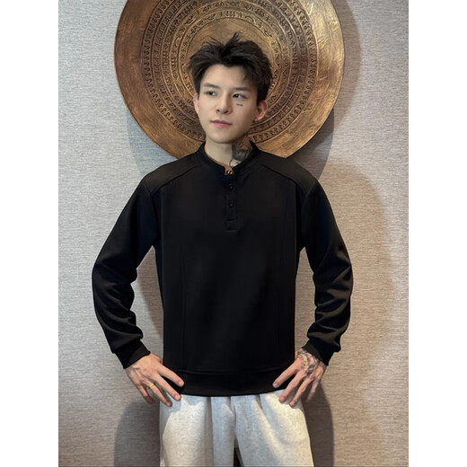 7 excellent products black American henley collar long-sleeved polo shirt for men in autumn deconstructed splicing heavyweight t-shirt right shoulder loose sweatshirt MPFS-T8 white XL