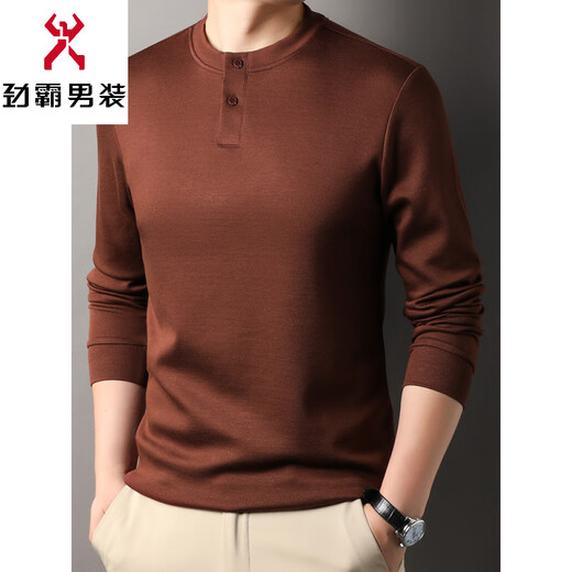 KBXNG Jinba autumn button long-sleeved T-shirt men's autumn and winter versatile henley shirt with wool men's high-end Chinese style loose military green 2XL 180