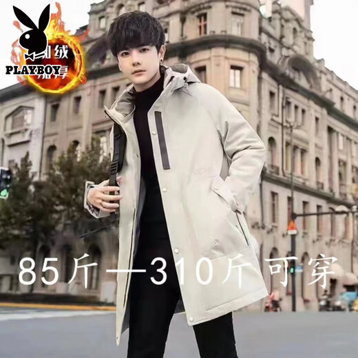 Playboy plus size plus size spring and autumn loose hooded college student casual winter fat trendy coat long men's windbreaker 621 black plus velvet 7XL wear 220-240Jin Jin is equal to 0.5 kg