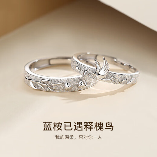 Couple Rings Female Couples Pair of Rings Single Light Luxury Niche Birthday Lovers Chinese Valentine's Day Gifts for Boyfriends and Girlfriends Flying Birds Fish-Male