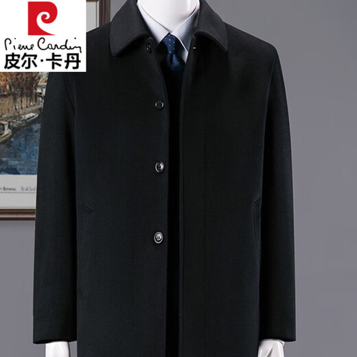 Pierre Cardin Genuine Men's Cashmere Jacket Men's Middle-aged and Elderly Dad's Autumn and Winter Thick Woolen Woolen Business Jacket Men's Black Short Button L 175 Recommended 135-145 Jin Jin equals 0.5 kg