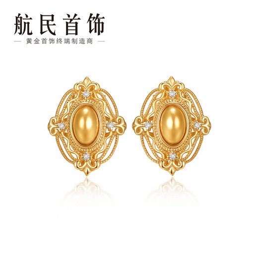 Hangmin Jewelry 18K gold earrings K original color retro palace rococo earrings XYJK0129 piece count about 1.80-1.99g